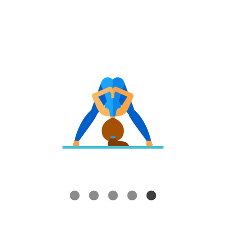 Multicolored vector icon of woman doing yoga in prasarita pose and pressing palms together behind her back, side viewのイラスト素材