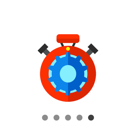 Multicolored vector icon of red stopwatch with blue gear inside representing processing conceptのイラスト素材