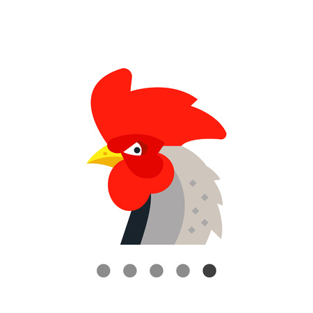 Multicolored vector icon of rooster head with big red crestのイラスト素材