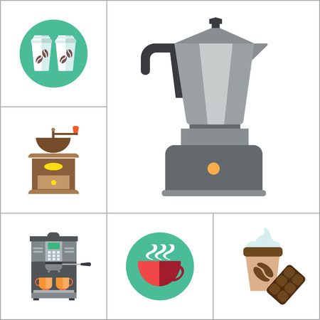 Coffee Icon Set. Coffee Beans Coffee Machine Coffee Mill Coffee Maker Coffee And Chocolate Growing Beans Coffee Pot Turkish Coffee Pot Takeaway Cups Cappuccino Cup Disposable Coffee Cup Hot Coffeeのイラスト素材