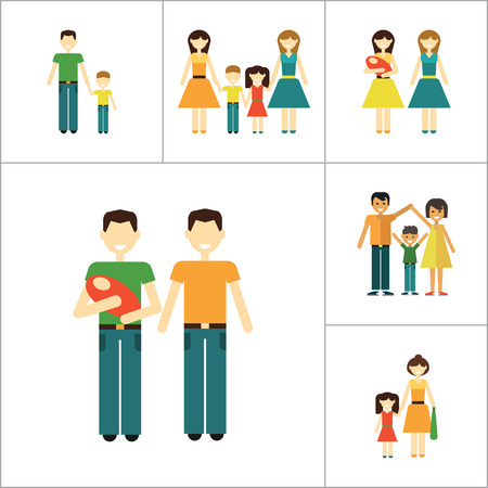 Family Icon Set. Family With Baby Family With Children Family With Child Happy Family Gay Family Gay Family With Baby Non-traditional Family Father And Son Mother And Daughter Family On Beachのイラスト素材