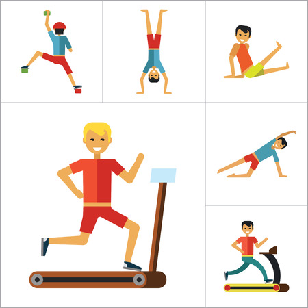 Sportsman vector icons set. Thirteen icons of running man, rock climber, bodybuilder and other sportsmenのイラスト素材