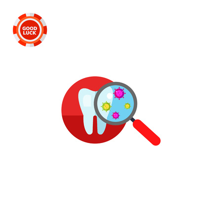 Illustration of magnifier showing bacteria on tooth. Dental disease, hygiene, caries, decay. Bacteria concept. Can be used for topics like stomatology, health care, dental disease, hygieneのイラスト素材