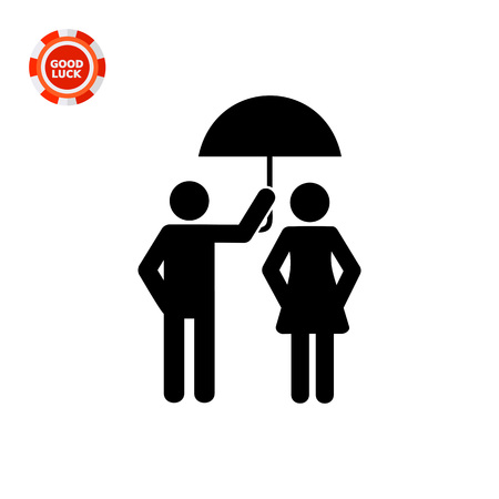 Man holding umbrella over woman. Care, relationship, protection from rain. Care concept. Can be used for relationship, weather, loveのイラスト素材