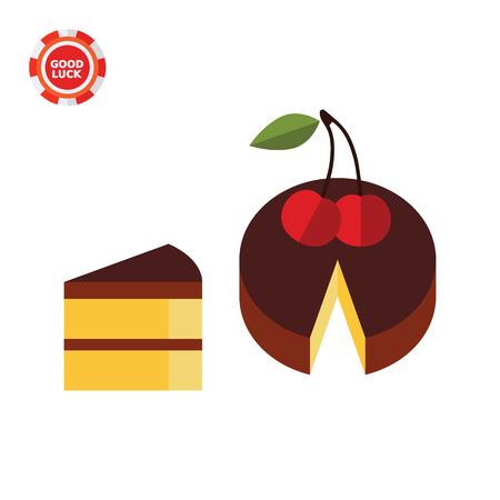 Cake and piece. Cooking, cherry, birthday, food. Cake concept. Can be used for topics like food, dessert, cookingのイラスト素材