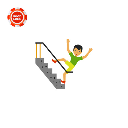 Illustration of scared man falling down stairs. Accident, injury, casualty. Falling down stairs concept. Can be used for topics like casualty, accident, safetyのイラスト素材