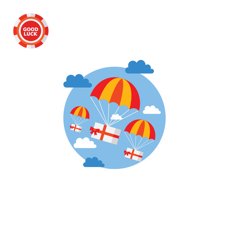 Gifts flying on parachutes. Transportation, air, shipping. Gift delivery concept. Can be used for topics like transport, delivery, postal service, business.のイラスト素材
