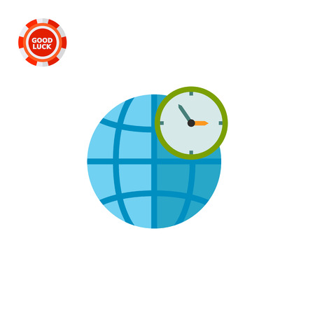 Globe and clock in front of it. Map, international, GMT. World time concept. Can be used for topics like business, management, geography, finance.のイラスト素材