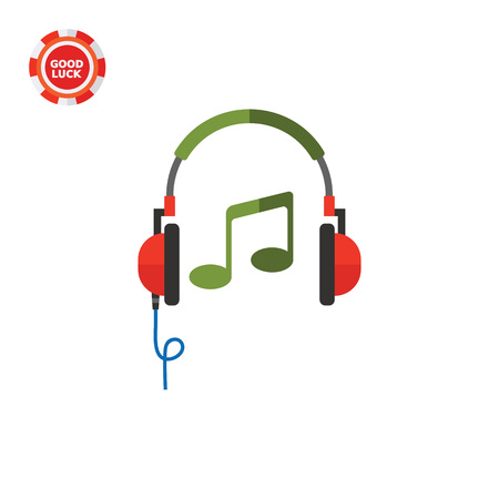 Headphones and musical note. Sound, melody, volume. Listening to music concept. Can be used for topics like music, entertainment, technology.のイラスト素材