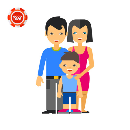 Family of husband, wife and their son in front of them. Feelings, generation, happiness. Family concept. Can be used for topics like relations, psychology, family.のイラスト素材