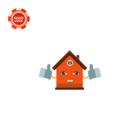 Smiling cartoon house holding thumbs up. Mascot, home, shelter. House concept. Can be used for topics like construction, marketing, architecture, real estate.のイラスト素材