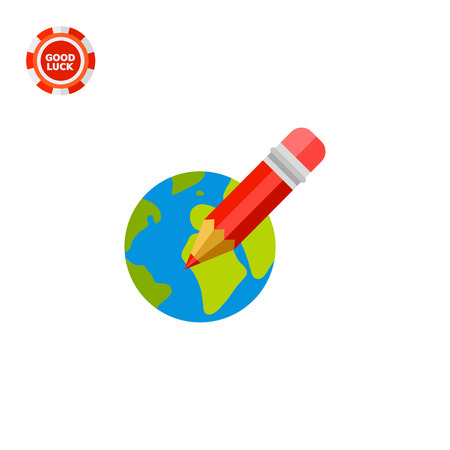 Red pencil on background of Earth globe. Internet, international, learning. Distance education concept. Can be used for topics like study, teaching, education.のイラスト素材