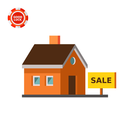 House and tablet with inscription Sale. New, home, shelter. House concept. Can be used for topics like construction, business, architecture, real estate.のイラスト素材