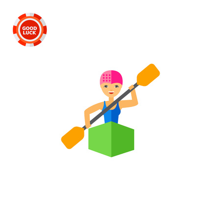 Kayaker woman sitting in kayak and rowing, front view. Water, transportation, danger. Kayaking sport concept. Can be used for topics like sport, health, competitions.のイラスト素材