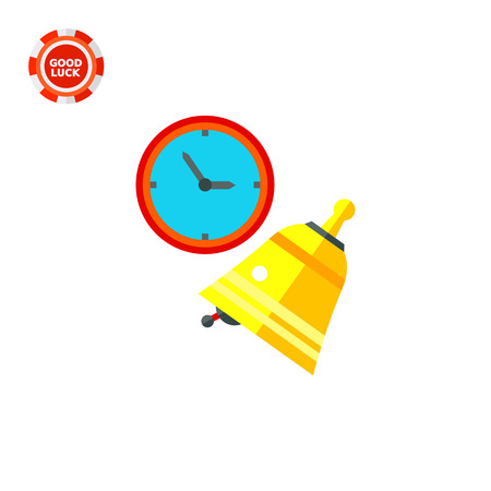Clock and ringing golden bell. School, beginning, learning. Lesson concept. Can be used for topics like study, teaching, education.のイラスト素材