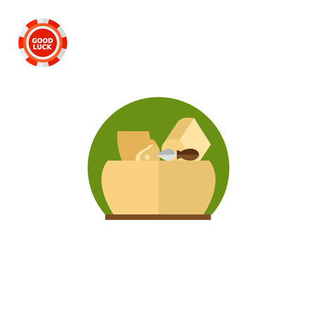 Parmesan cheese block, pieces and knife on board. Delicious, dairy, hard. Cheese concept. Can be used for topics like cooking, food industry, health.のイラスト素材