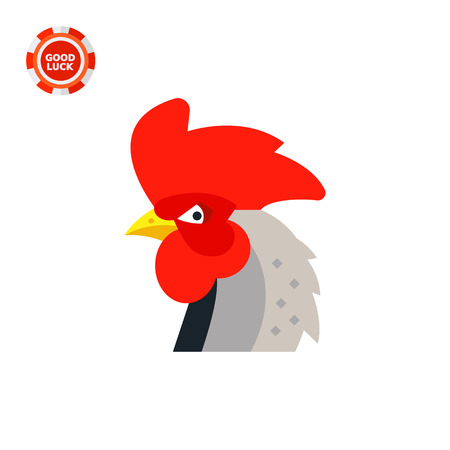 Rooster head with big red crest. Colorful, beautiful, bird. Rooster concept. Can be used for topics like zoology, domestic animals, astrology.のイラスト素材