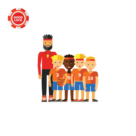 School boys basketball team with coach. Basketball game, sport, team game. Team game concept. Can be used for topics like sport, basketball game, teamのイラスト素材
