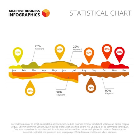 Two-sided mountain data chart. Business data. Presentation element, timeline chart, diagram. Concept for templates, infographics, reports. Can be used for topics like statistics, analysis, financeのイラスト素材