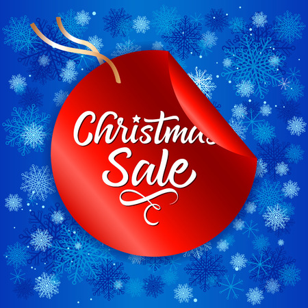 Christmas Sale lettering on tag. Handwritten text, calligraphy. For posters, banners, leaflets and brochures.のイラスト素材