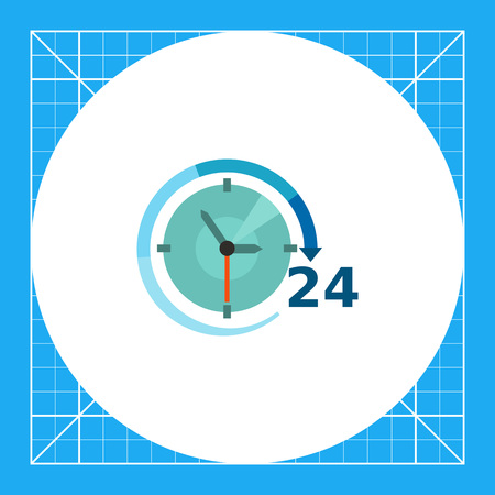 Multicolored vector icon of clock with clock hands, arrow and 24 hour signのイラスト素材