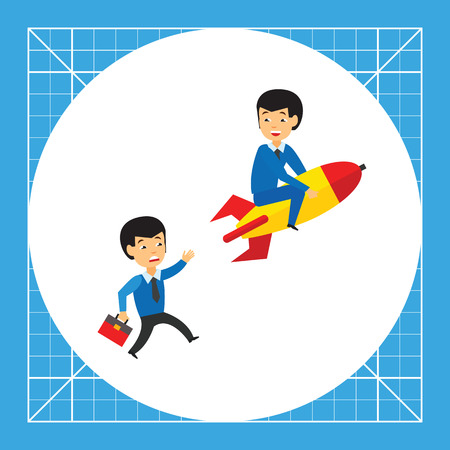 Businessman on rocket and another businessman pursuing him.のイラスト素材