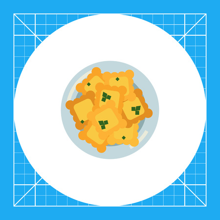 Multicolored vector icon of cookies served on blue plateのイラスト素材