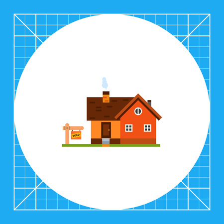 House and tablet with inscription Sold. Property, home, shelter. House concept. Can be used for topics like construction, business, architecture, real estate.のイラスト素材