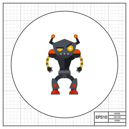 Angry humanoid robot. Funny, futuristic, intelligence. Robot concept. Can be used for topics like technology, electronics, mechanics.のイラスト素材