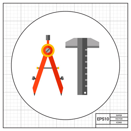 Multicolored vector icon of red compass and t-squareのイラスト素材