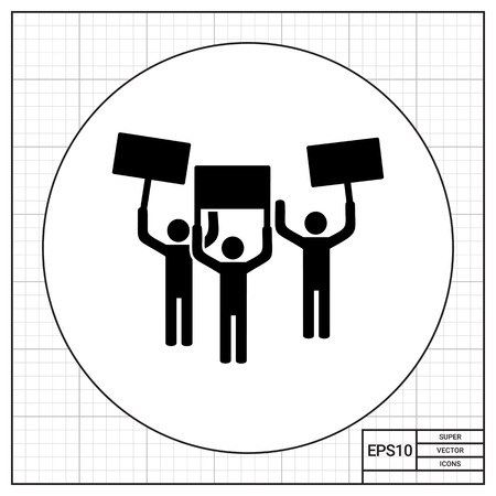 Monochrome simple icon of people at demonstrationのイラスト素材