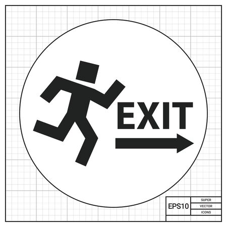 Icon of exit sign with running man figure and direction arrowのイラスト素材