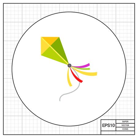 Illustration of kite flying. Entertainment, leisure activity, summer, childhood. Leisure activity concept. Can be used for topics like toys, leisure activity, entertainmentのイラスト素材