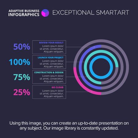 Set of four doughnut chart. Element of presentation, chart, graph. Concept for infographics, business templates, reports. Can be used for topics like statistics, business data, marketing analysisのイラスト素材