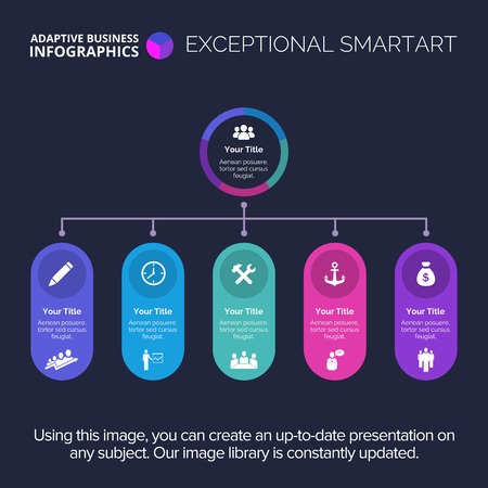 Process mind map slide template. Business data. Chart, graph, diagram. Concept for infographic, business templates, presentation, marketing. Can be used for topics like teamwork, management, planning.のイラスト素材