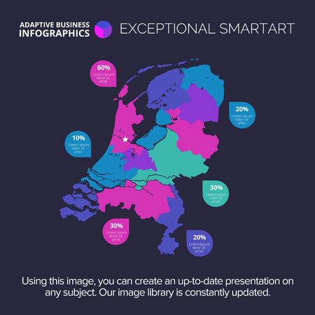 Detailed map of Netherlands. Element of presentation, brochure, report. Concept for business templates, infographics, marketing reports. Can be used for topics like  marketing, geography, educationのイラスト素材