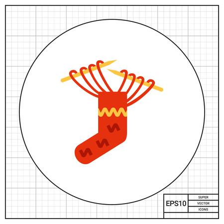Multicolored vector icon of knitting needles and red sockのイラスト素材