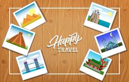 Happy Travel Lettering with Photosのイラスト素材