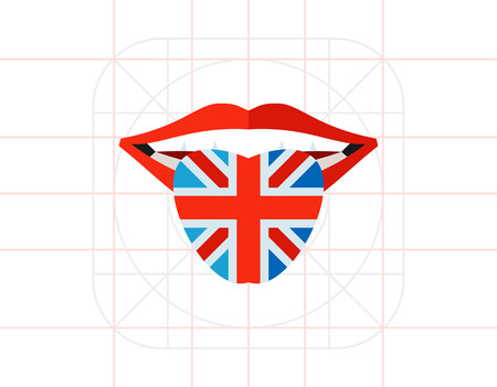 Open mouth with tongue colored in Great Britain flag. Speaking, learning, national. English language concept. Can be used for topics like England, history, languages.のイラスト素材