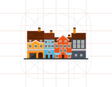 Vector icon of several multicolored houses frontsのイラスト素材