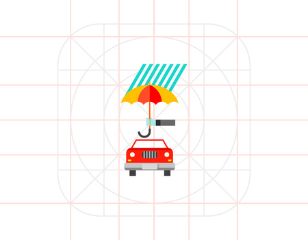 Car under umbrella and rain. Protection, crash, risk. Car insurance concept. Can be used for topics like insurance, management, business.のイラスト素材