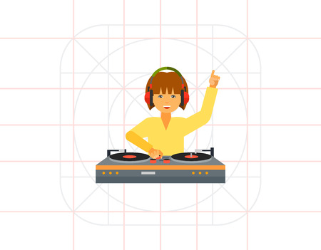 Female DJ Using Mixer Iconのイラスト素材