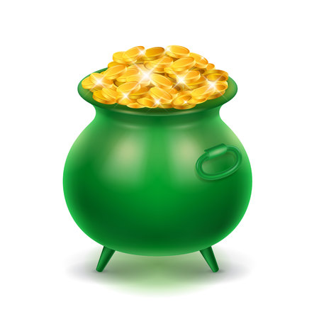 Green pot of gold coinsのイラスト素材