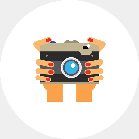 Hands Holding Photo Camera Vector Iconの写真素材