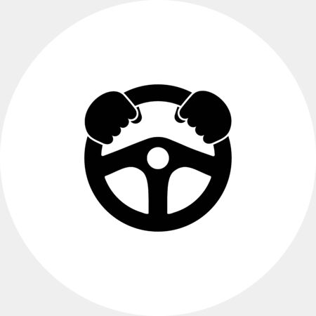 Monochrome vector icon of automobile steering wheel with man hands on itのイラスト素材