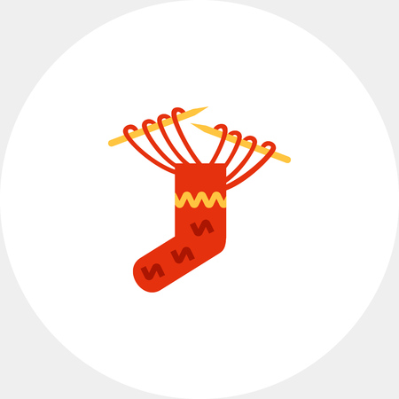 Multicolored vector icon of knitting needles and red sockのイラスト素材