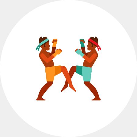 Icon of Thai men boxing. Male sport, fighting, combat sport. Thai culture concept. Can be used for topics like performance, sport or competitionのイラスト素材