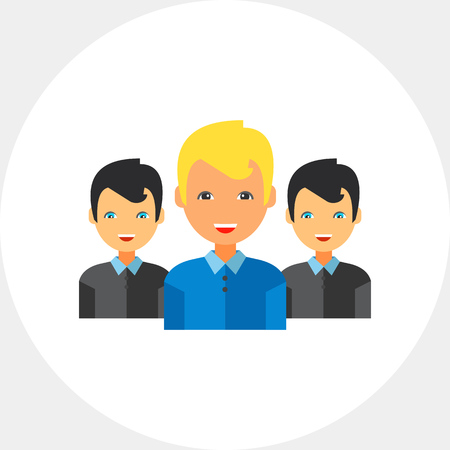 Young team leader in front of two male members of his team. Leadership, success, performance. Team leader concept. Can be used for topics like business, management, finance, banking, recruitment.のイラスト素材