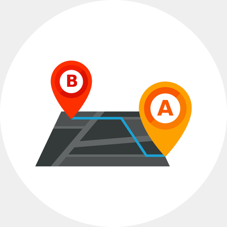 Map with route and map pointers. Navigation, itinerary, distance. Tourism concept. Can be used for topics like tourism, navigation, technologyのイラスト素材