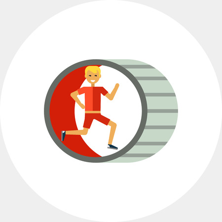 Multicolored vector icon of man running inside wheelのイラスト素材